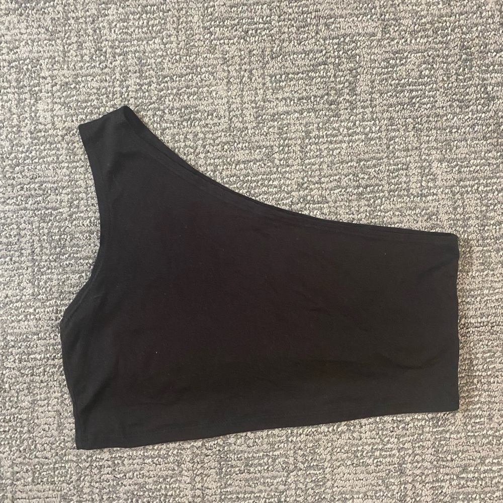 Black One-Shoulder Crop Top